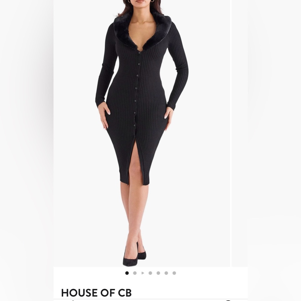 House of CB: Raine Faux Fur Trim
Long Sleeve Rib Dress